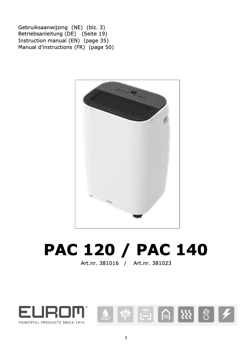Page 1 de la notice Manuel utilisateur Eurom PAC 120