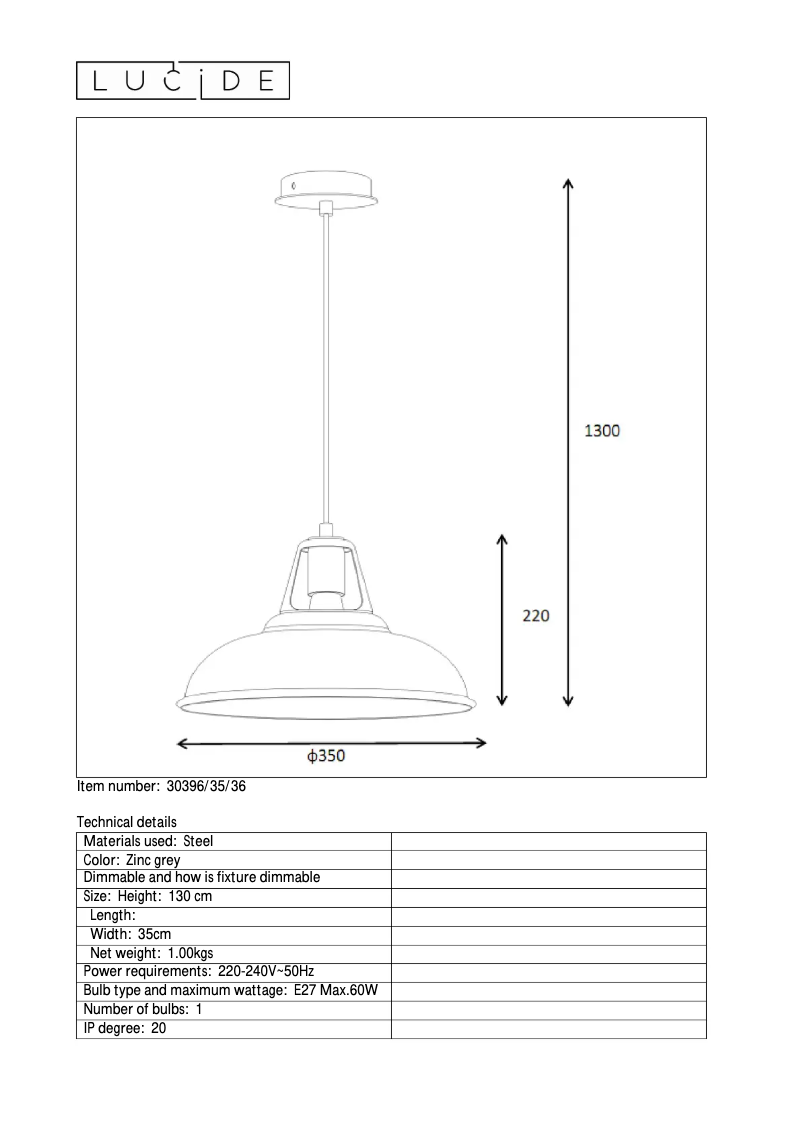 Page 1 de la notice Manuel utilisateur Lucide Markit 30396/35/36