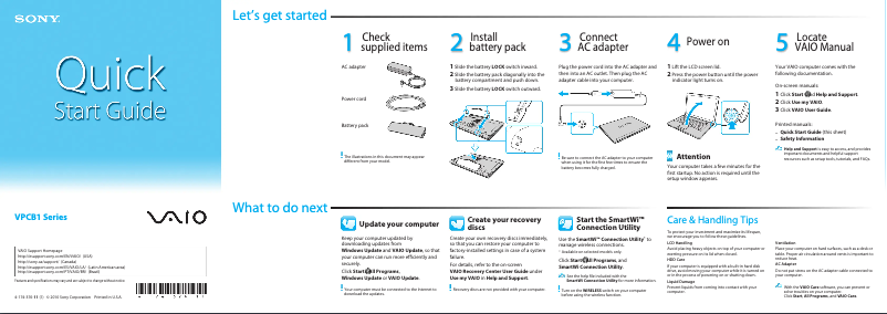 Image de la première page du manuel de l'appareil Vaio VPCB11KGX
