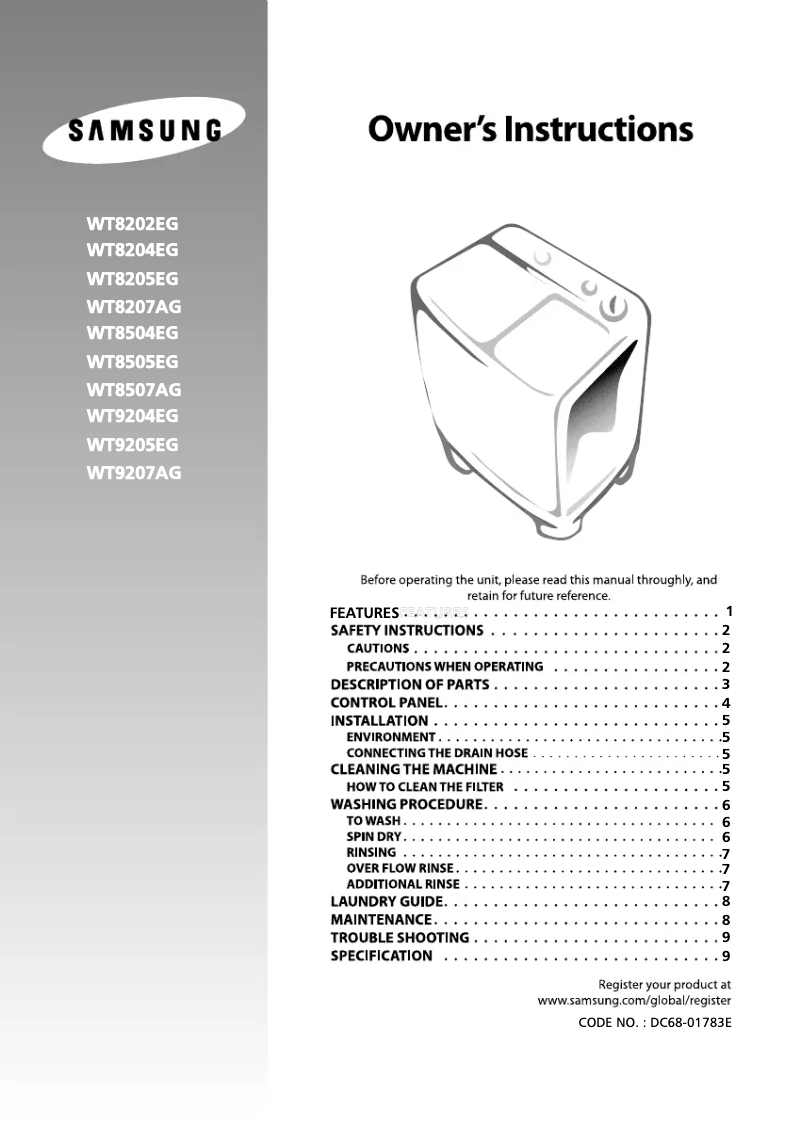 Page n°1 - Manuel utilisateur Samsung WT9207AG