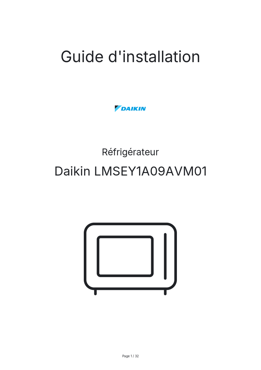 Page n°1 - Guide d'installation Daikin LMSEY1A09AVM01