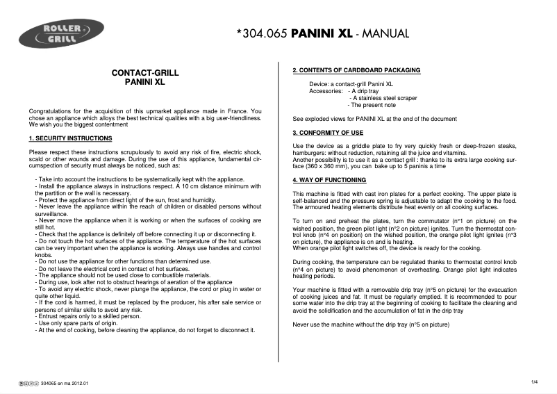Image de la première page du manuel de l'appareil 304065