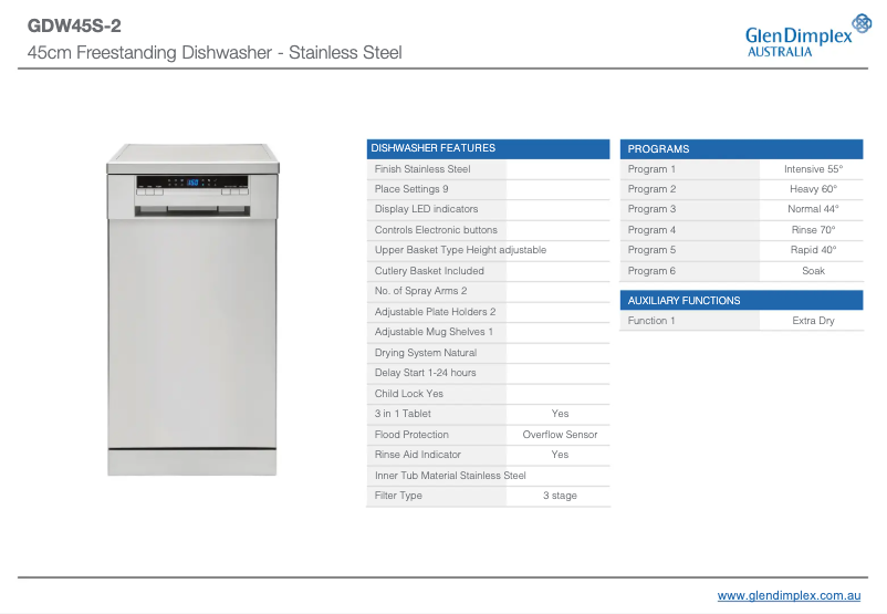 Page 1 de la notice Fiche technique Euromaid GDW45S-2