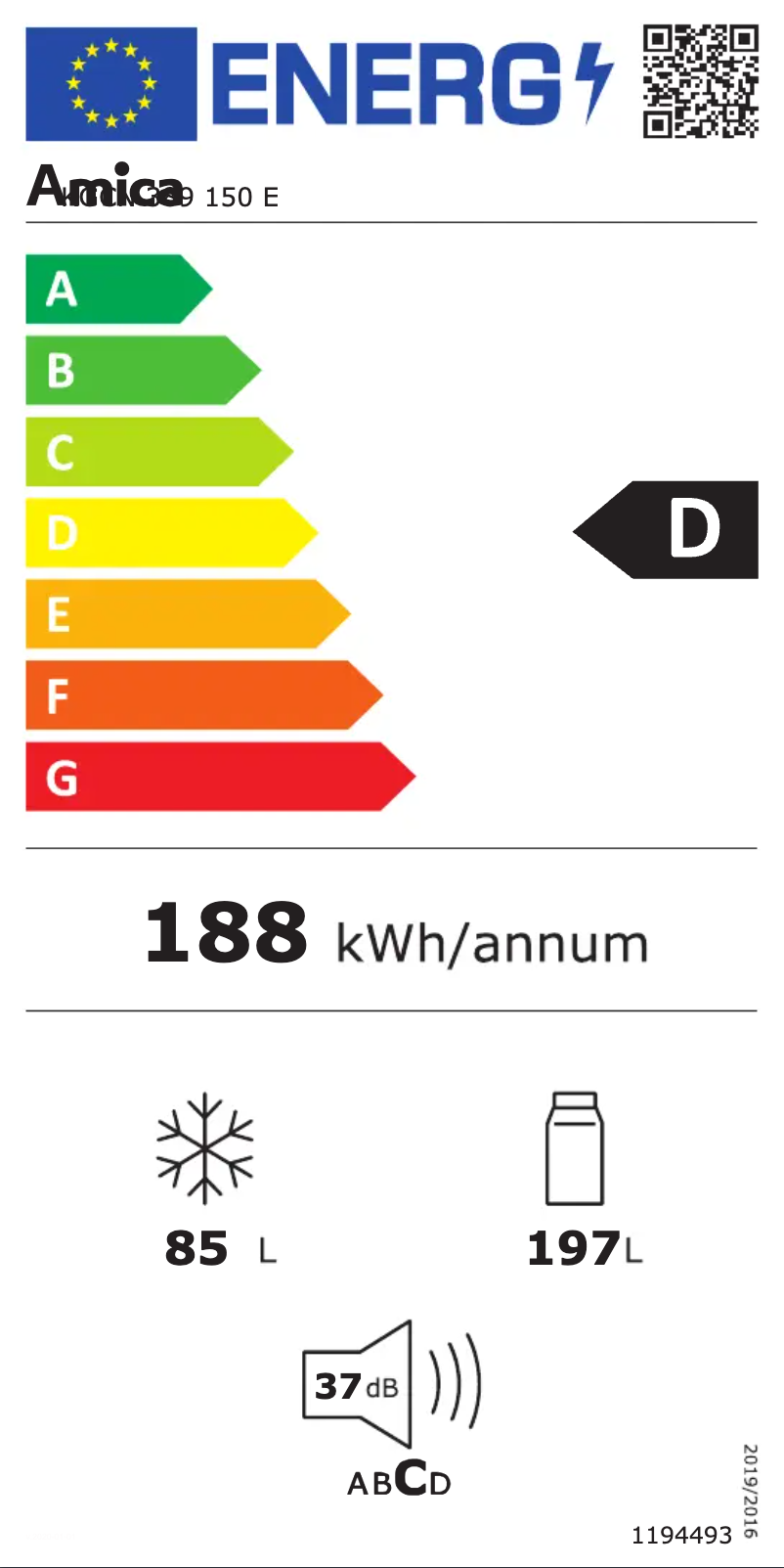 Página 1 del manual Etiqueta energética Amica KGCN 389 150 E