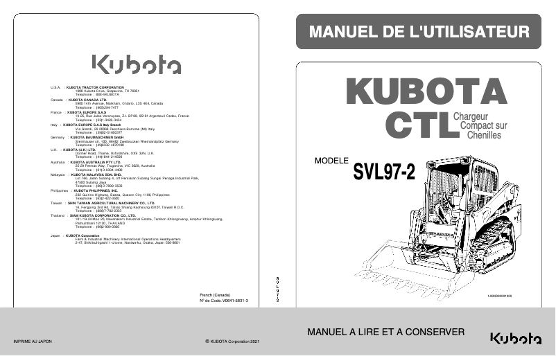 Page 1 de la notice Manuel utilisateur Kubota SVL65-2