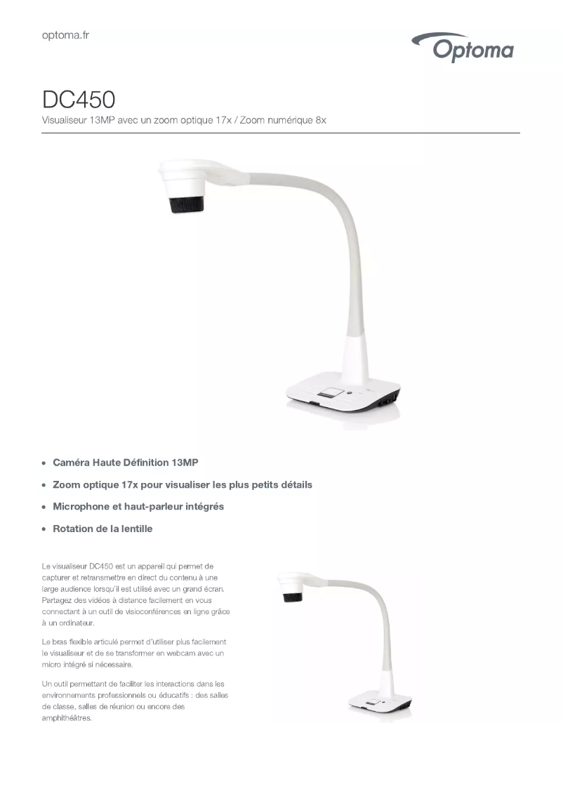 Page 1 de la notice Fiche technique Optoma DC450