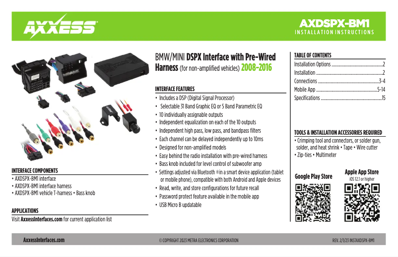 Image de la première page du manuel de l'appareil AXDSPX-BM1