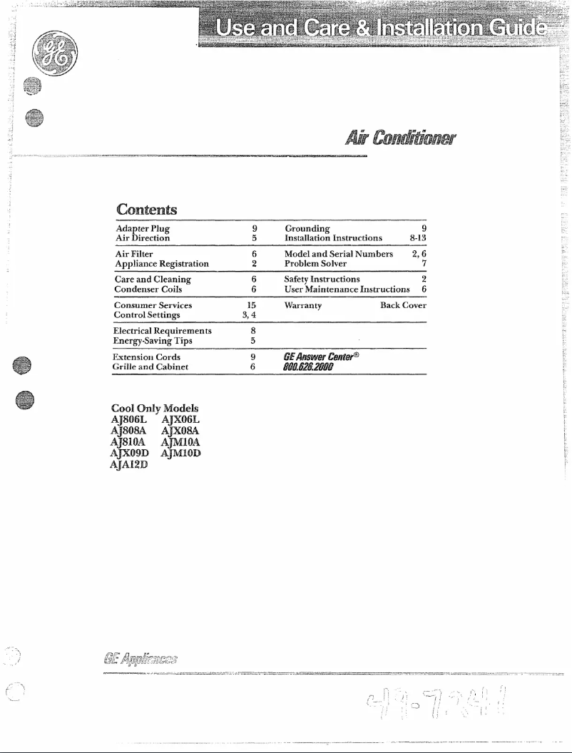 Page 1 de la notice Manuel d'utilisation et d'entretien GE AJ808AH