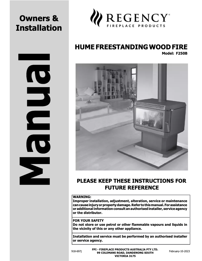 Page n°1 - Manuel utilisateur Regency Hume L850B ST