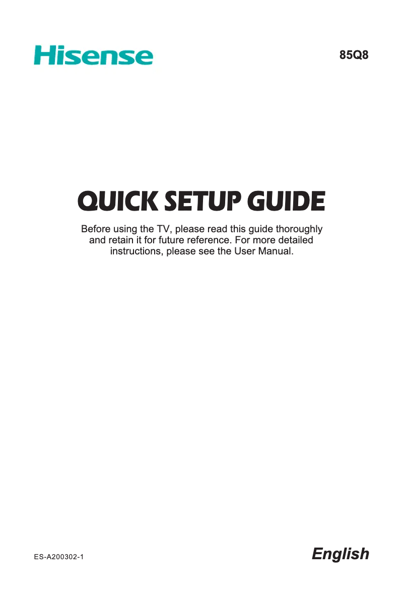 Page 1 de la notice Guide de démarrage rapide Hisense 85Q8