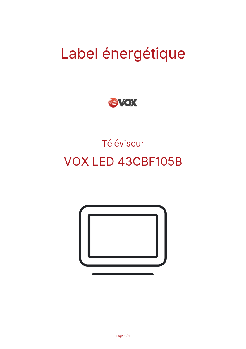 Page n°1 - Label énergétique VOX LED 43CBF105B