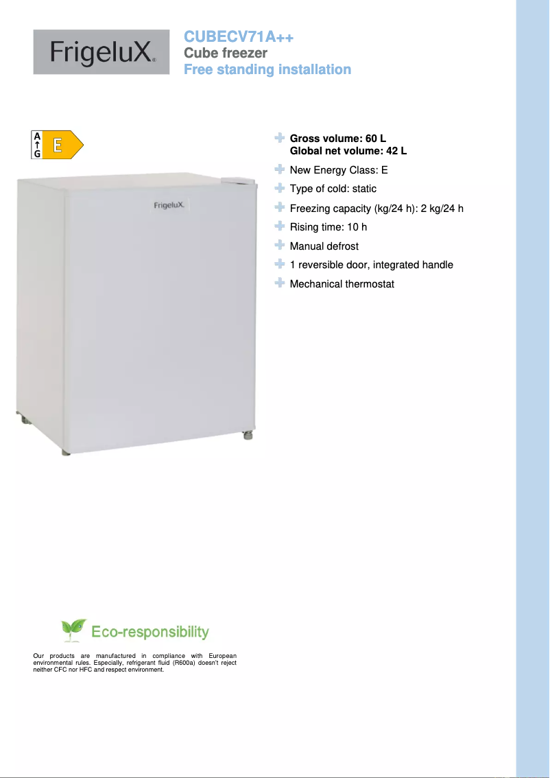 Page n°1 - Fiche technique FrigeluX CUBECV71A++