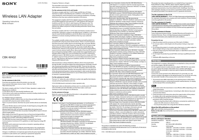 Image de la première page du manuel de l'appareil CBK-WA02