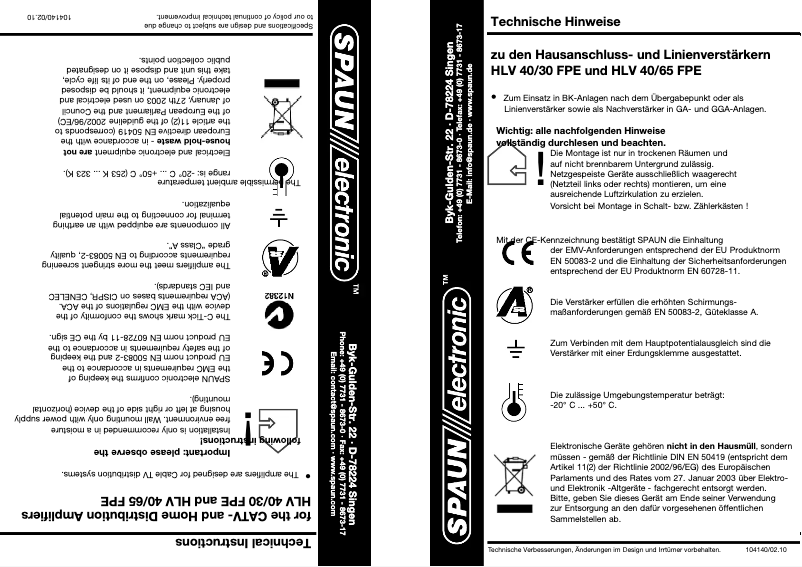 Image de la première page du manuel de l'appareil HLV 40/65 FPE
