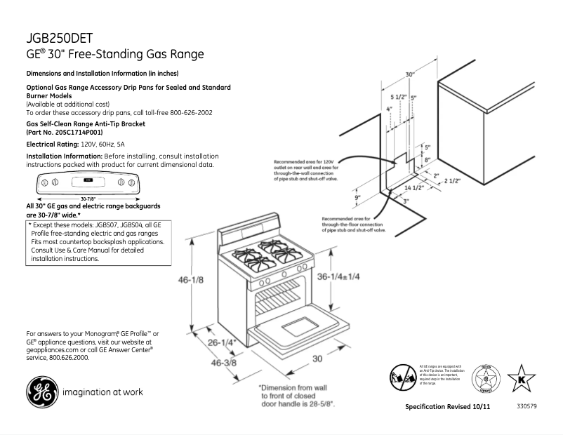 Page n°1 - Fiche technique GE JGB250DETCC