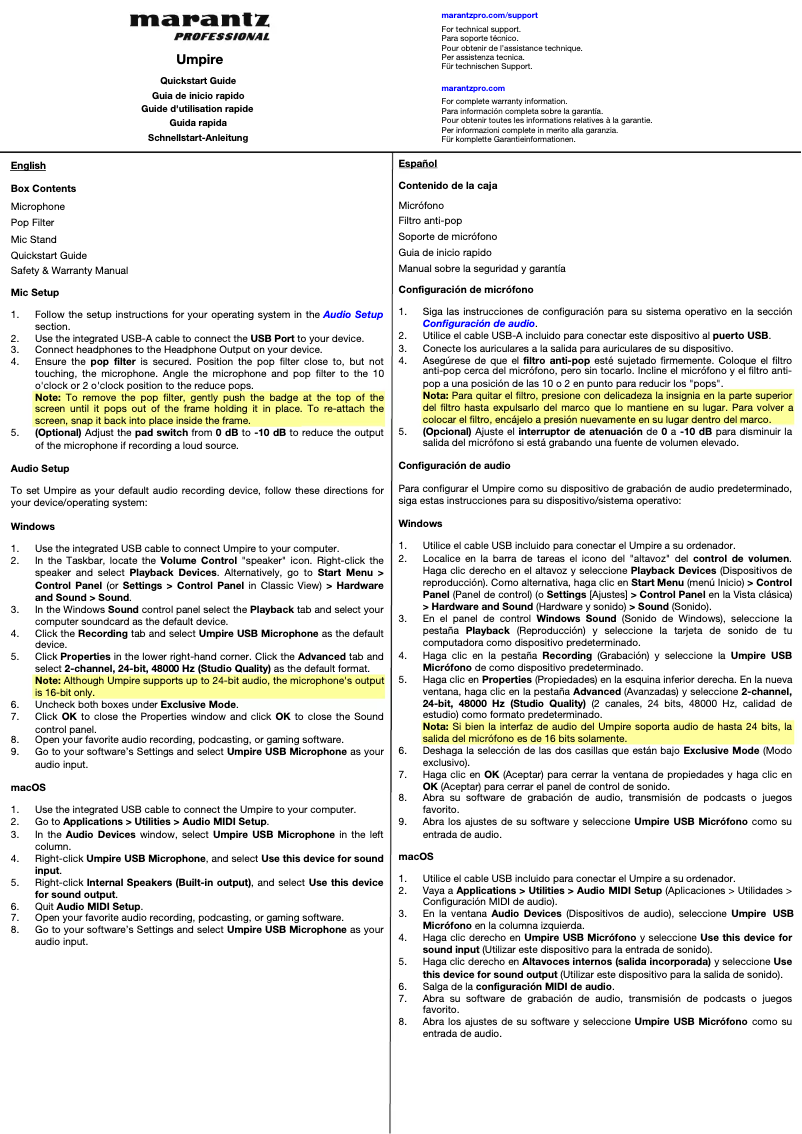 Page n°1 - Manuel utilisateur Marantz Umpire