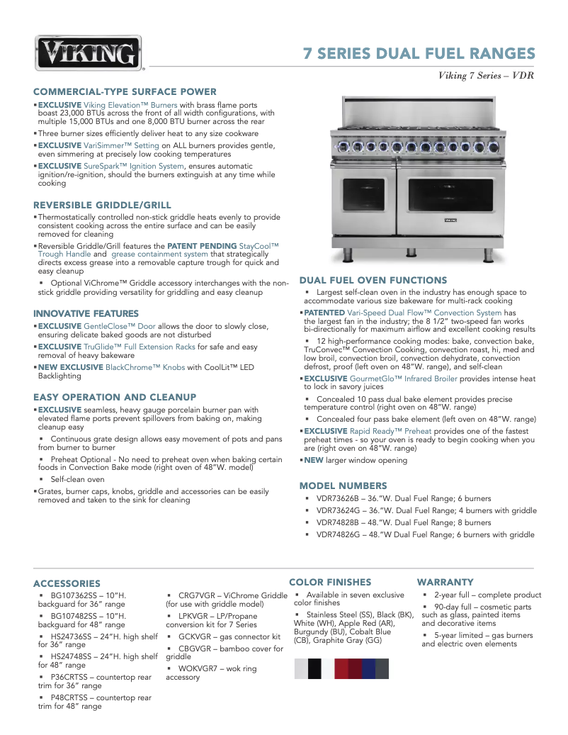 Page 1 of the manual Technical Sheet Viking VDR74828BWH