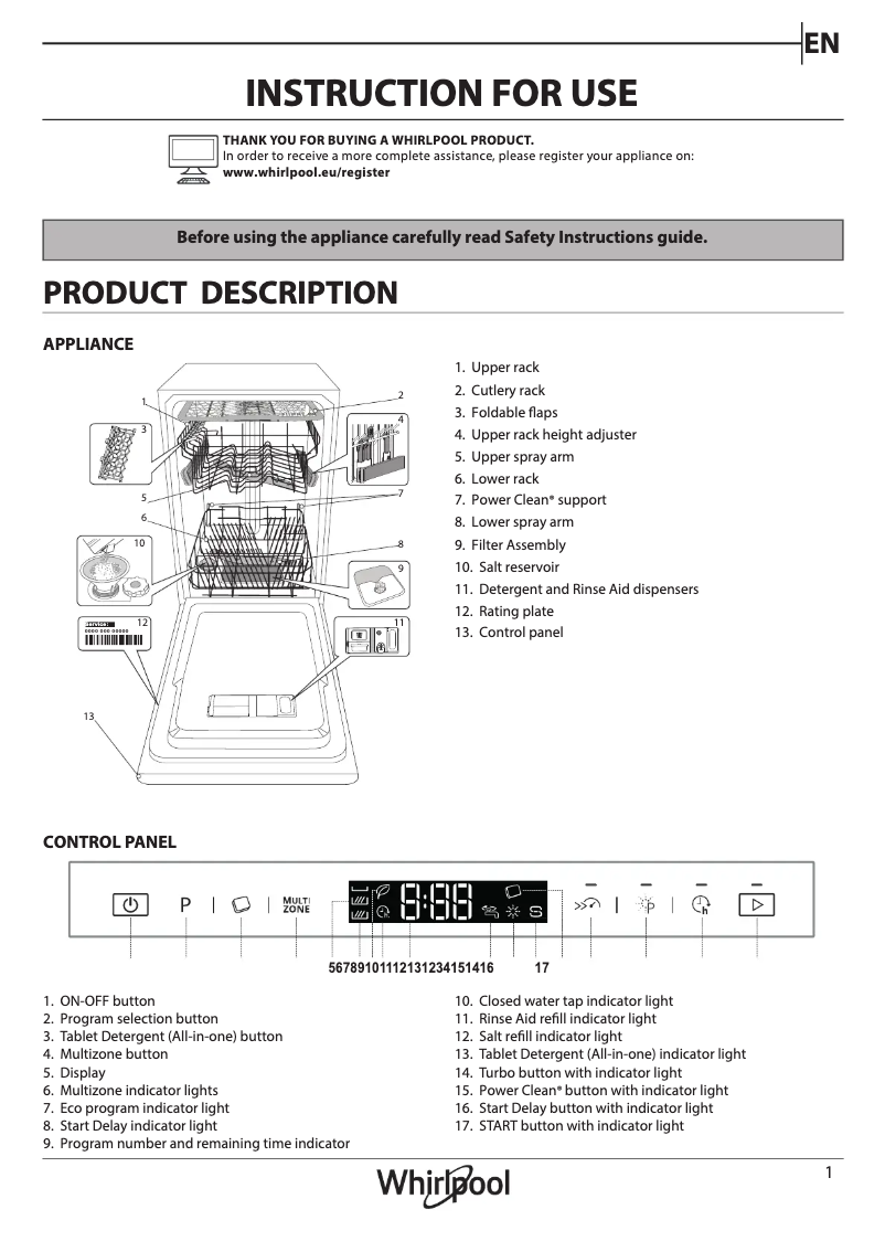 Página 1 del manual Manual de usuario Whirlpool WSIP 4O23 PFE