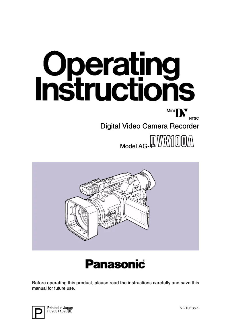 Image de la première page du manuel de l'appareil AG-DVX100A