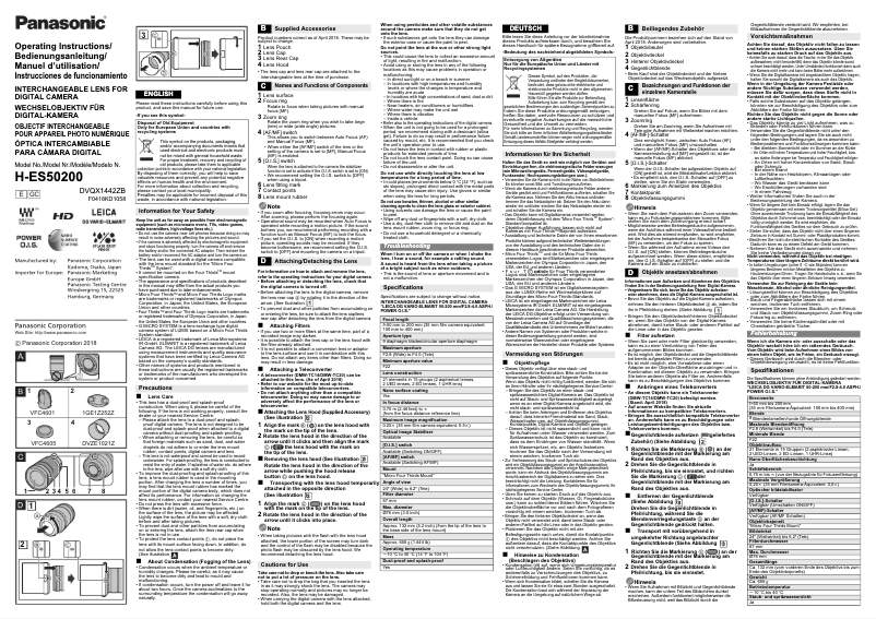 Page 1 de la notice Manuel utilisateur Panasonic H-ES5020