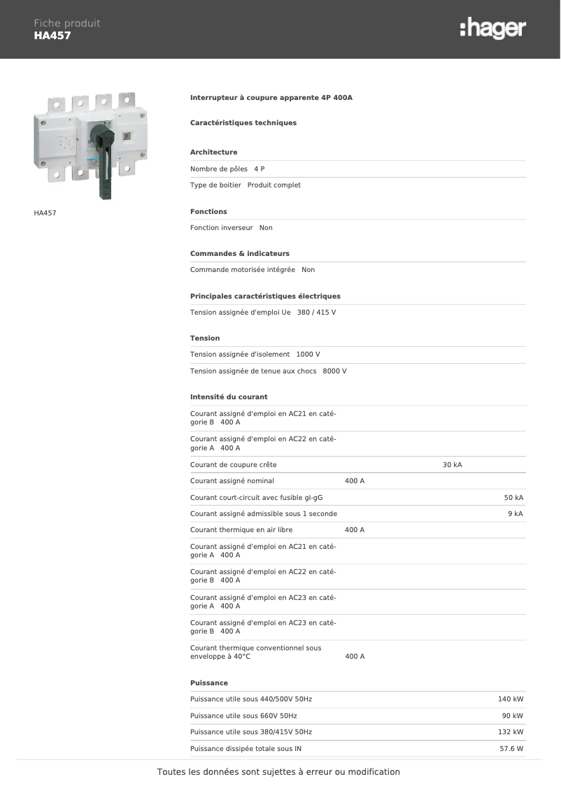 Page n°1 - Manuel utilisateur Hager HA457
