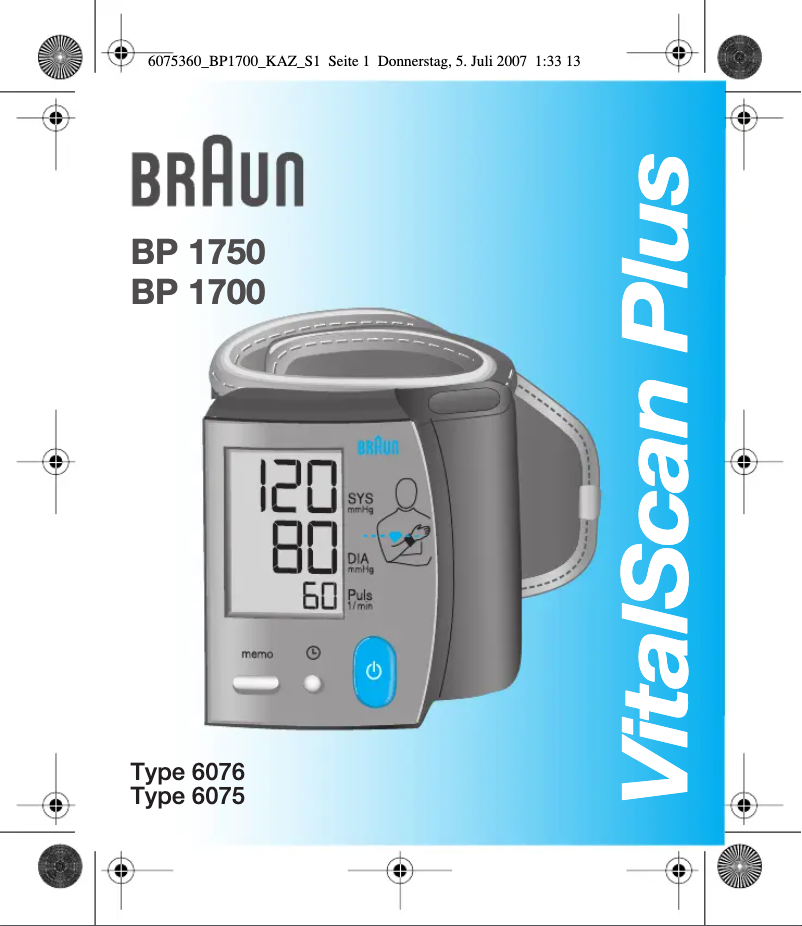 Page 1 de la notice Manuel utilisateur Braun VitalScan Plus BP1700