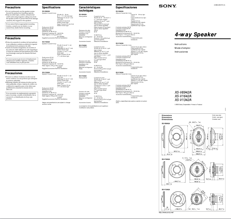 Page n°1 - Manuel utilisateur Sony XS-V1342A