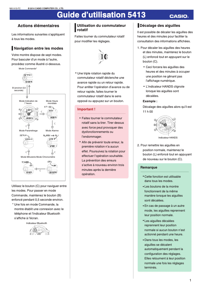 Page 1 de la notice Manuel utilisateur Casio 5413