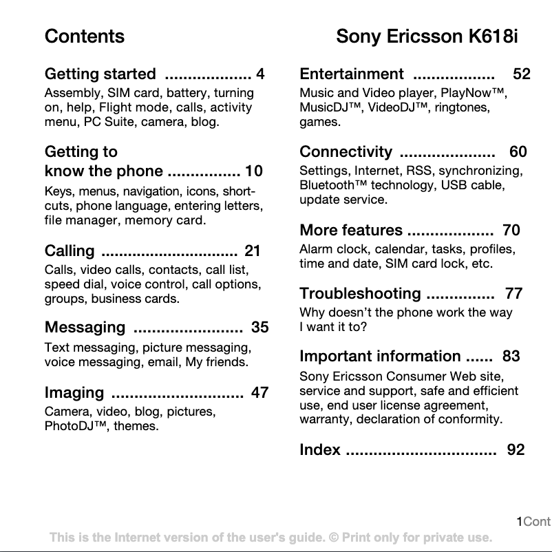 Page n°1 - Manuel utilisateur Sony Ericsson K618i