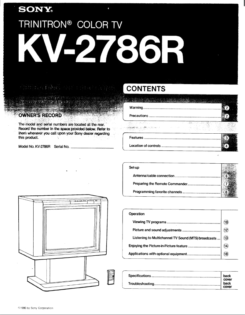 Page 1 de la notice Manuel utilisateur Sony KV-2786R