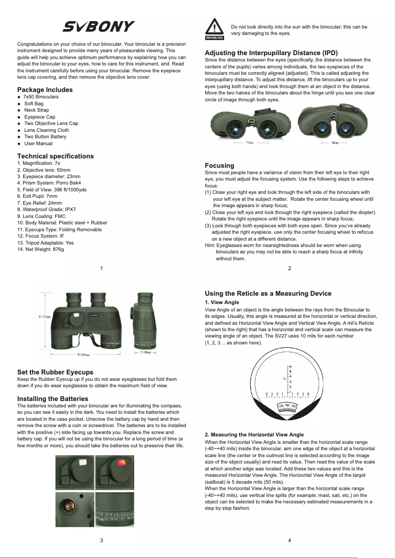 Page 1 de la notice Manuel utilisateur SVBONY SV27