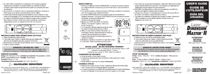 Page n°1 - Manuel utilisateur Calculated Industries Laser Dimension Master II