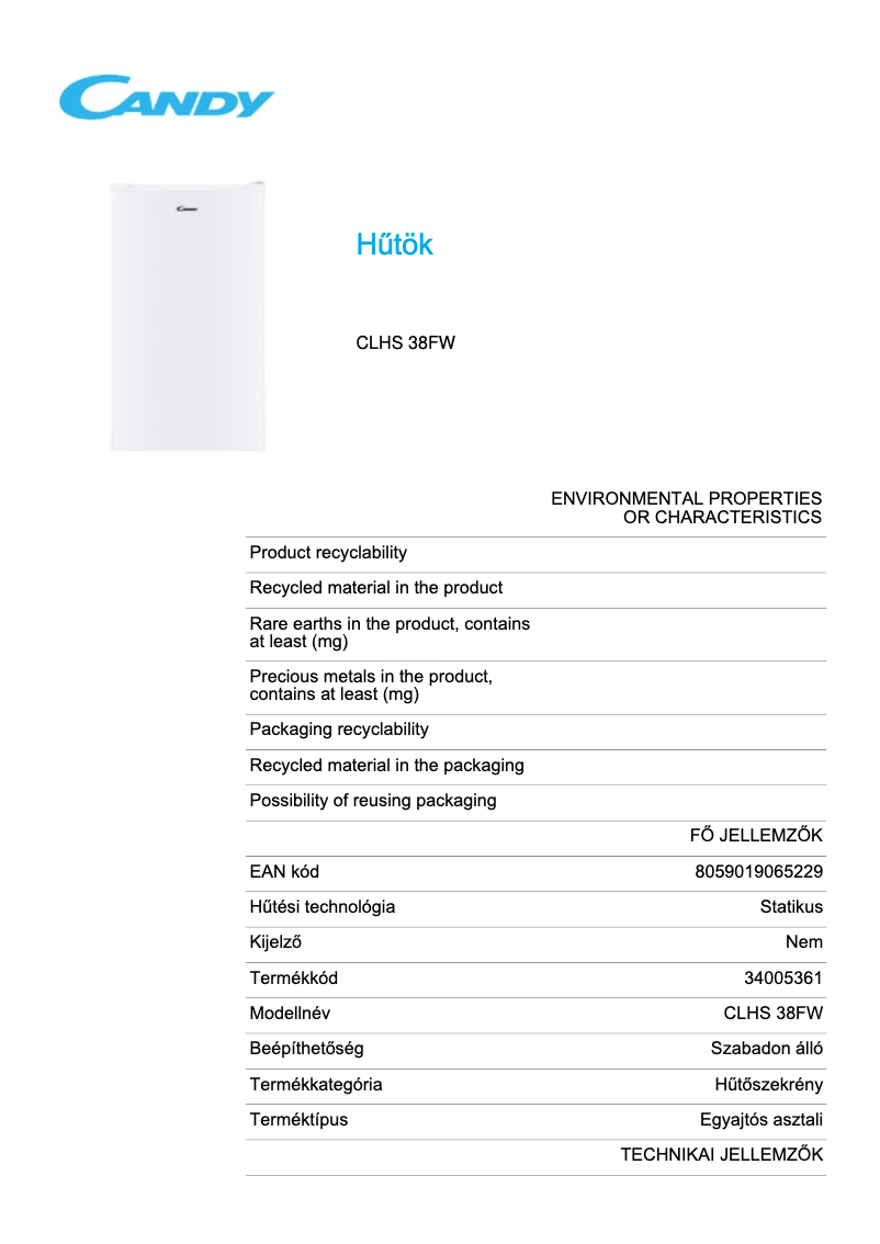 Image de la première page du manuel de l'appareil CLHS 38FW