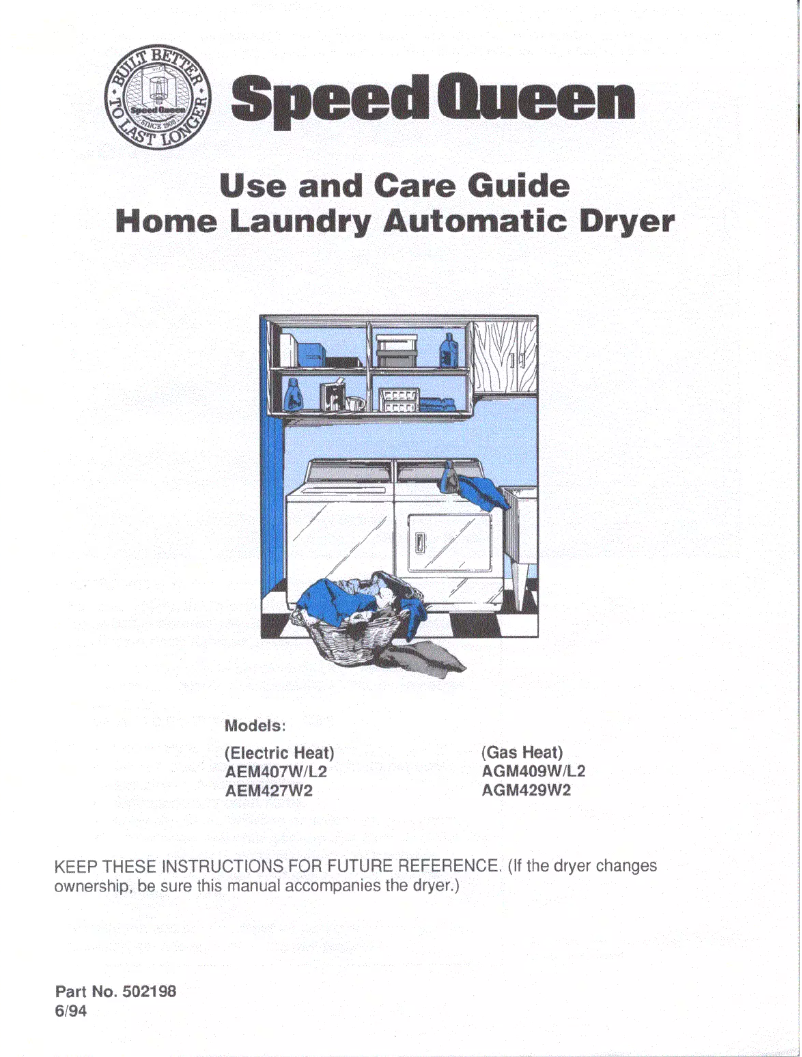 Page n°1 - Manuel utilisateur Speed Queen AGM429W2