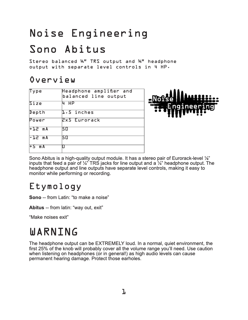 Page n°1 - Manuel utilisateur Noise Engineering Sono Abitus