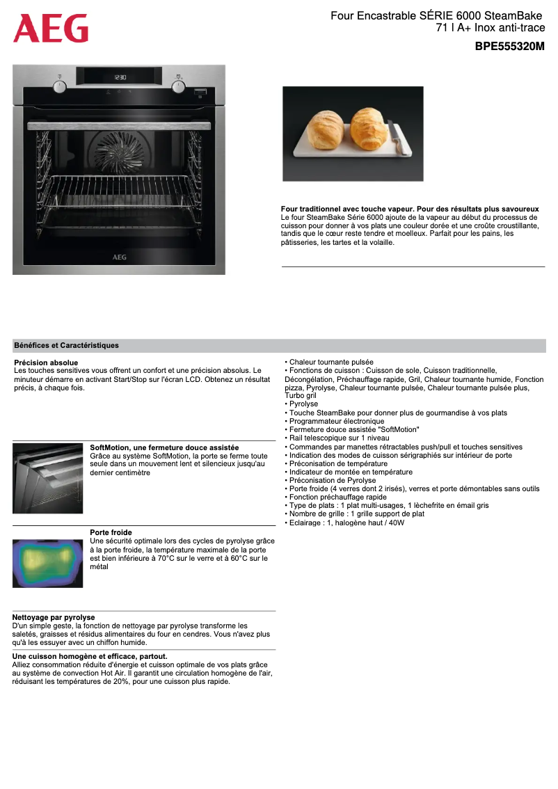 Page 1 de la notice Fiche technique AEG BPE555320M