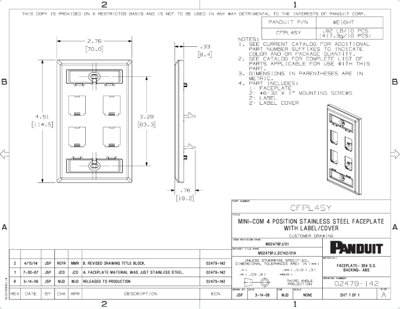 Page n°1 - Dessin technique Panduit CFPL4SY