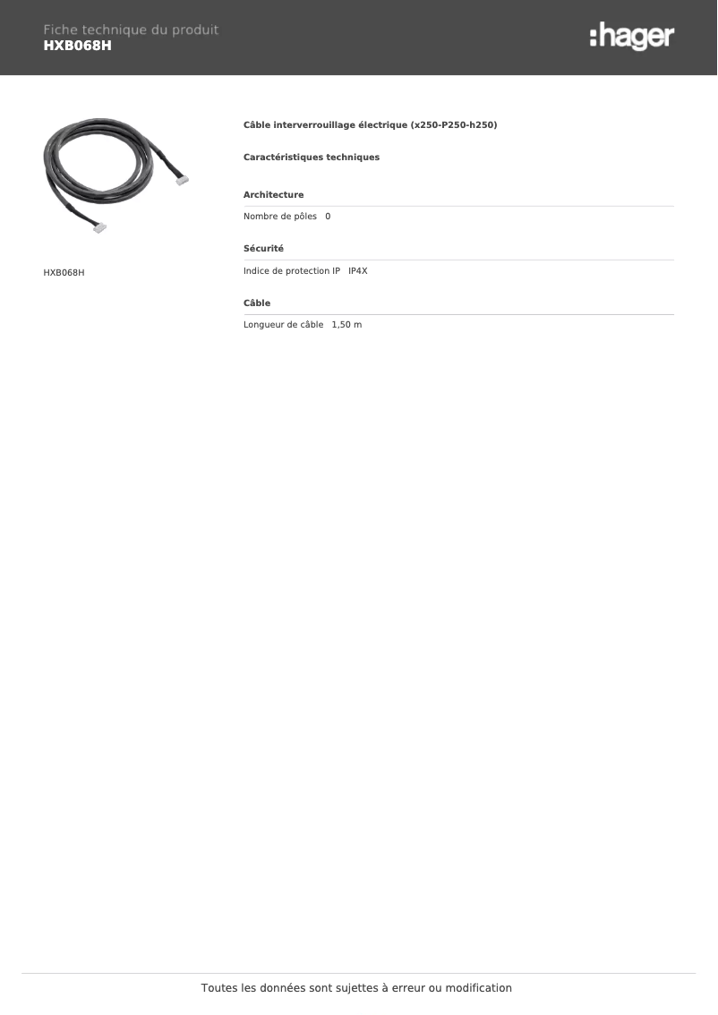 Page n°1 - Fiche technique Hager HXB068H