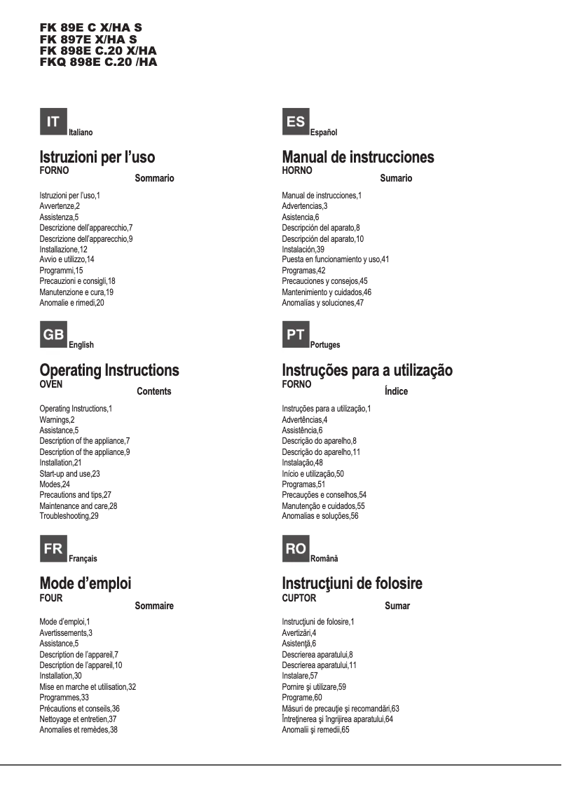 Page n°1 - Manuel utilisateur Hotpoint FK 898E C.20 X/HA
