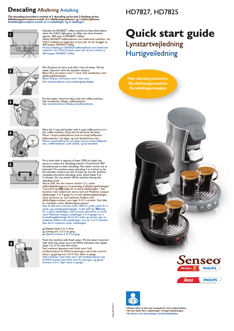 Page 1 de la notice Guide de démarrage rapide Philips Senseo Viva Cafe HD7827