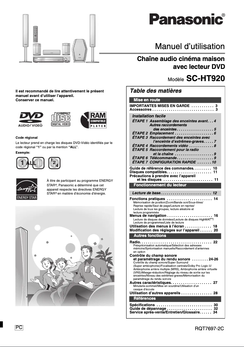 Page 1 de la notice Manuel utilisateur Panasonic SC-HT920