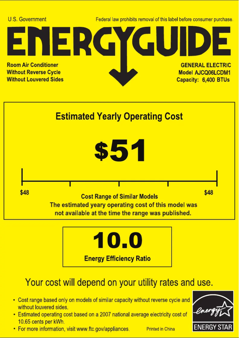 Page 1 de la notice Label énergétique GE AJCQ06LCD