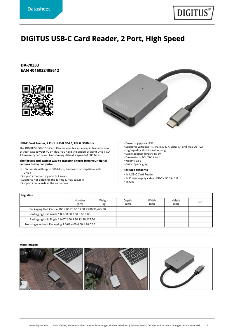 Page 1 de la notice Fiche technique Digitus DA-70333