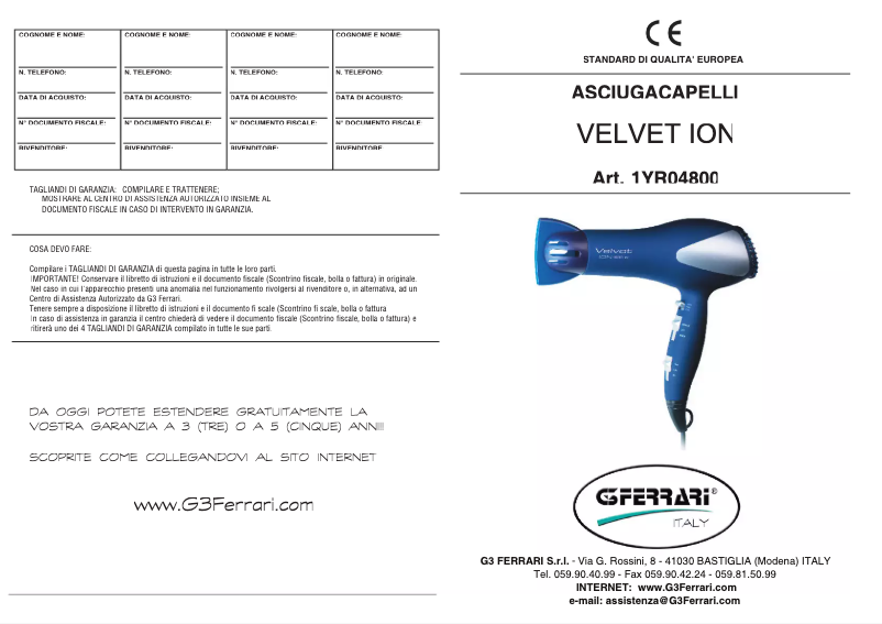 Página 1 del manual Manual de usuario G3 Ferrari Velvet Ion