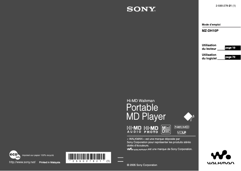 Page n°1 - Manuel utilisateur Sony MZ-DH10P