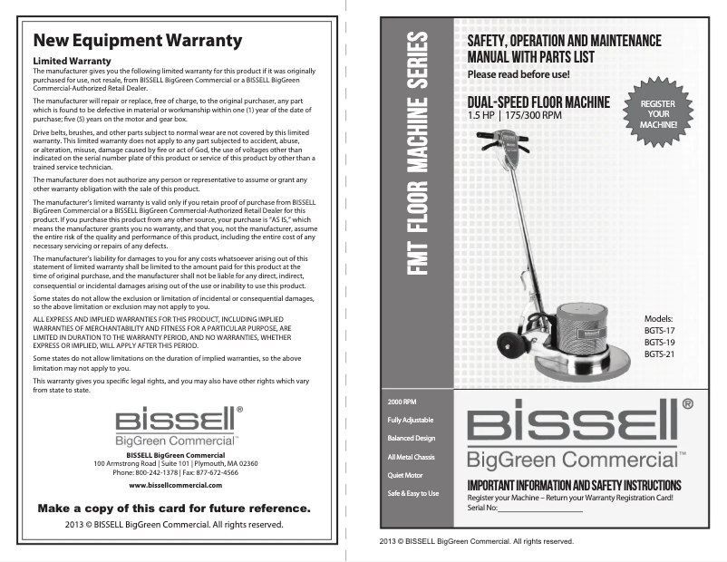 Page n°1 - Manuel utilisateur Bissell BGTS-19