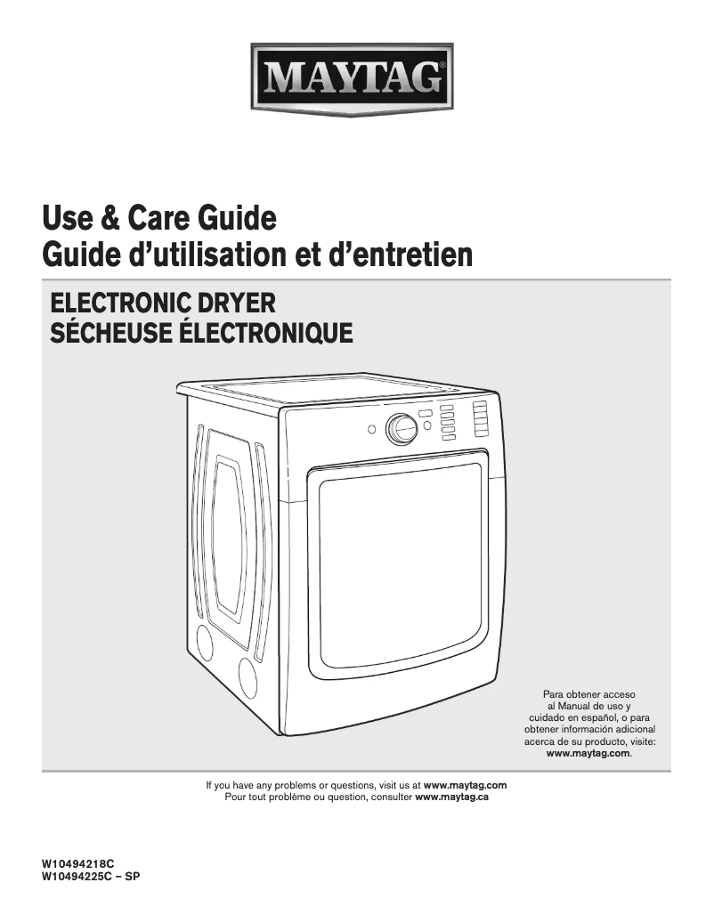 Page n°1 - Manuel utilisateur Maytag MED7000AG Maxima XL