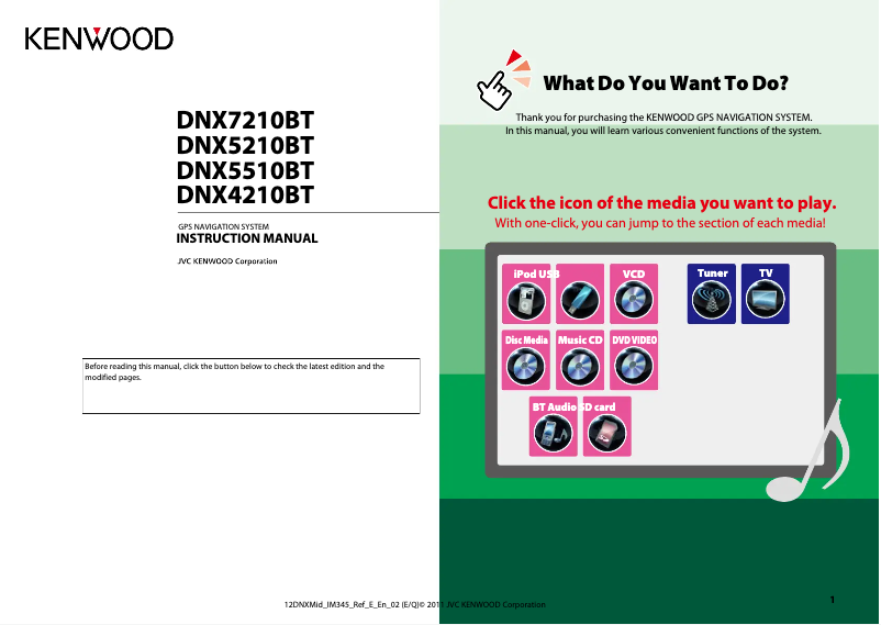 Page 1 de la notice Manuel utilisateur Kenwood DNX7210BT