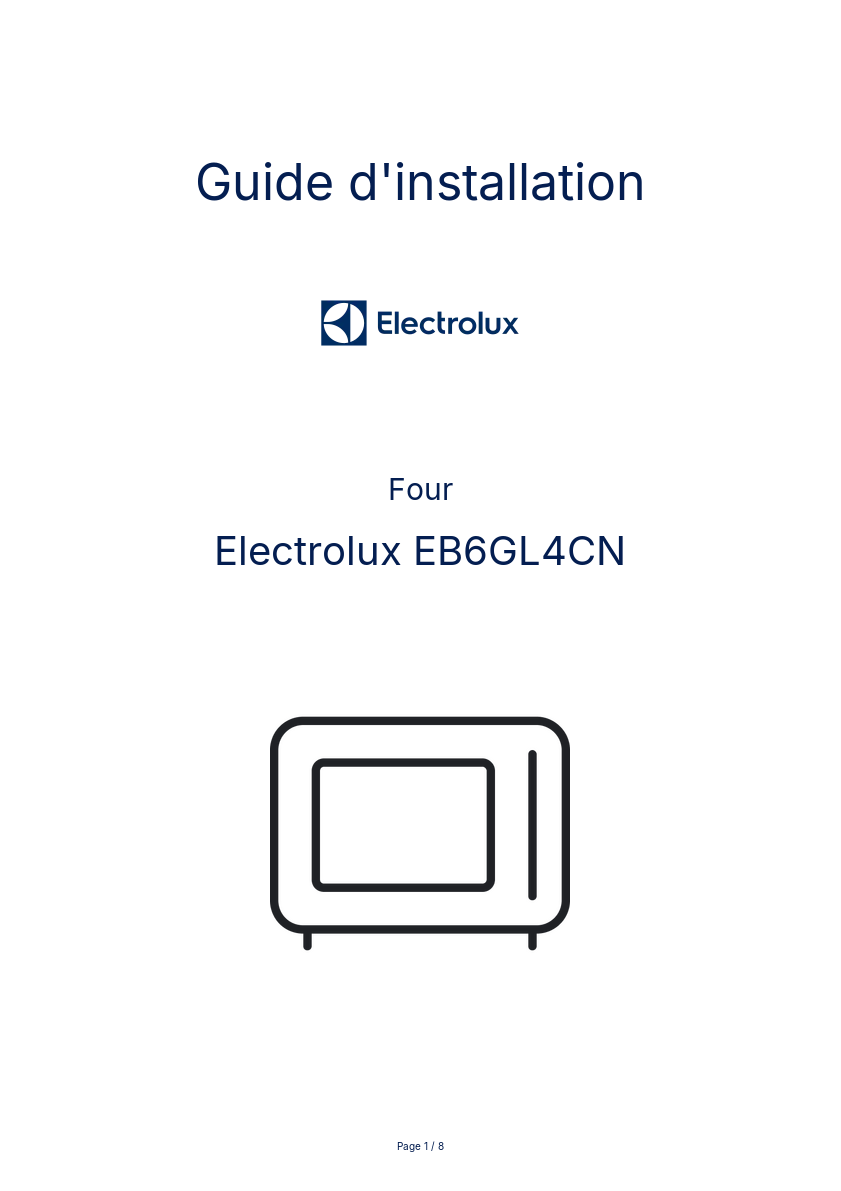 Page n°1 - Guide d'installation Electrolux EB6GL4CN