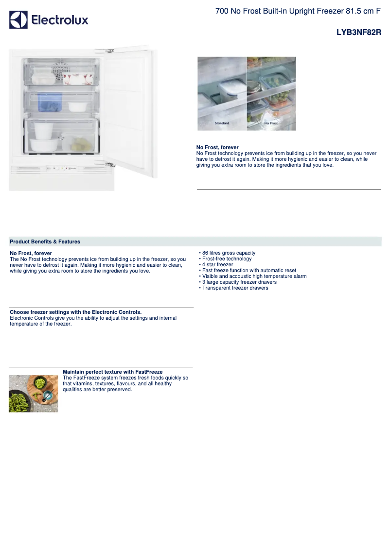 Page 1 de la notice Fiche technique Electrolux LYB3NF82R